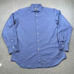 Canali Shirt Mens 16 41 Blue Check Dress Long Sleeve Luxury Made In Italy Preppy